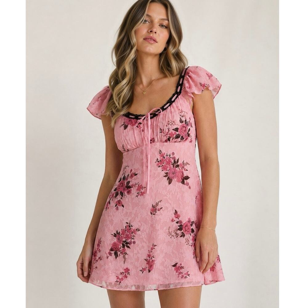 For Love & Lemons Guinevere Small Pink Floral Mini Dress NWT